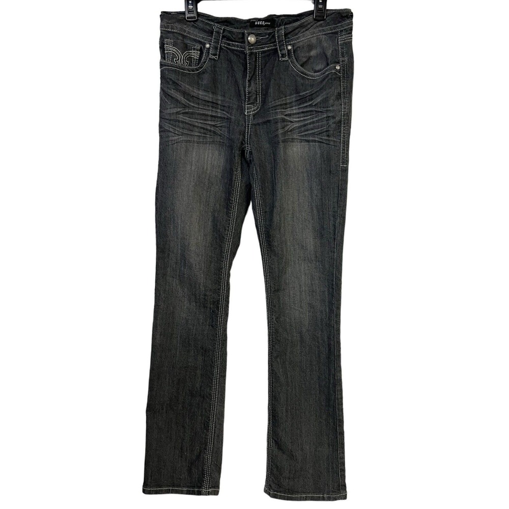 Suko Jeans 10 Jeans Dark Embroidered Studded Roadrunner‎ Contrast Stitch Boho